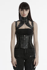 Black Domineering High Collar Sleeveless Lace-Up Rivet Women's Punk Corset